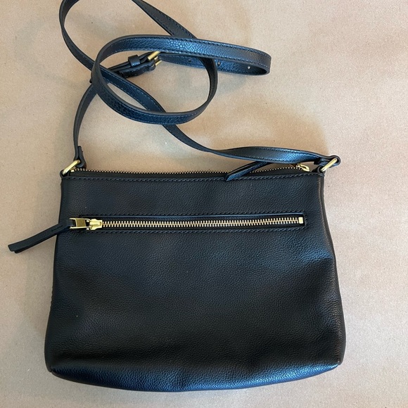 Fossil Black Genuine Pebbled Leather Crossbody Bag Small Brushed Gold Hardware - Picture 3 of 10